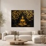 Goldener Buddha unter Herzblättern, Wandbild oder Kunstdruck
