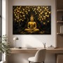 Goldener Buddha unter Herzblättern, Wandbild oder Kunstdruck