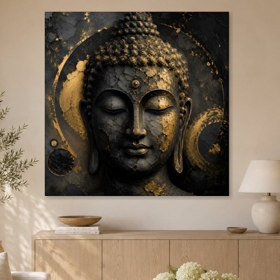 Buddha Gesicht in Gold, Abstraktes Wandbild oder Kunstdruck