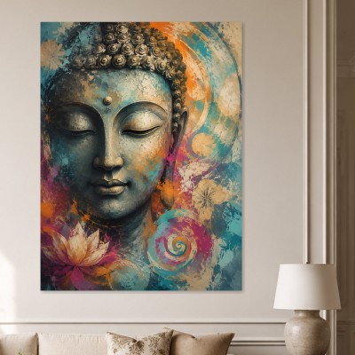 Buddha Kunstwerk oder Wandbild in leuchtender Farbkomposition