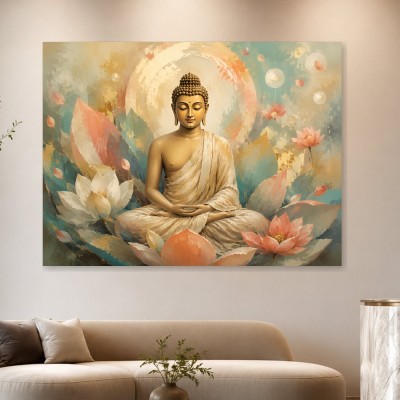 Meditative Buddha mit Lotus, Acrylbild oder Kunstdruck