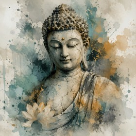 Buddha Wandbild oder Acrylbild in sanften Gold- und Grautönen