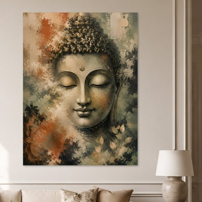 Buddha Gesicht mit Blumen, Leinwand oder Poster in harmonischer Zen-Optik