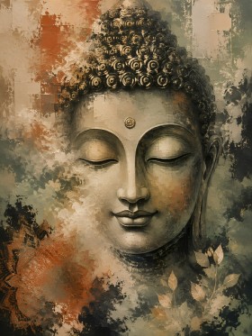 Buddha Gesicht mit Blumen, Leinwand oder Poster in harmonischer Zen-Optik