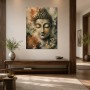 Buddha Gesicht mit Blumen, Leinwand oder Poster in harmonischer Zen-Optik