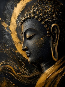 Goldener Buddha als Leinwand oder Acrylbild im modernen Stil