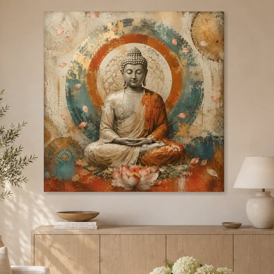 Meditativer Buddha als Wandbild oder Leinwand mit sanften Erdtönen