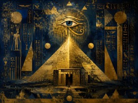 Mystisches Goldpyramiden Motiv als Acrylbild oder Kunstdruck