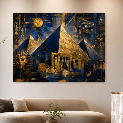 Ägyptische Pyramiden als Leinwand oder Acrylbild in Gold und Blau