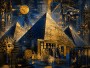 Ägyptische Pyramiden als Leinwand oder Acrylbild in Gold und Blau