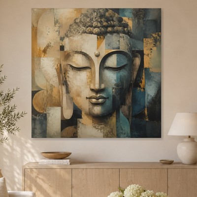 Buddha als Leinwandbild oder Acrylbild in ruhiger Farbkomposition