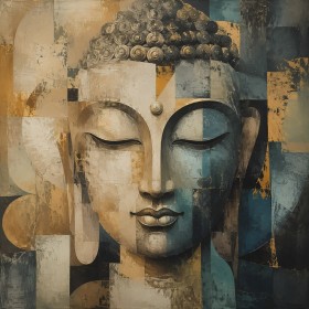 Buddha als Leinwandbild oder Acrylbild in ruhiger Farbkomposition