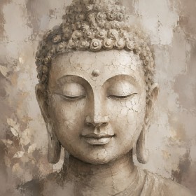 Meditativer Buddha als Leinwand oder Acrylbild in sanften Naturtönen