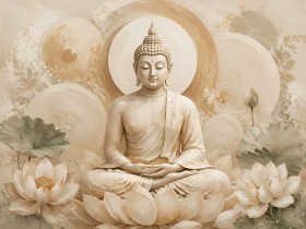 Buddha in sanften Naturtönen, als Wandbild oder Acrylbild