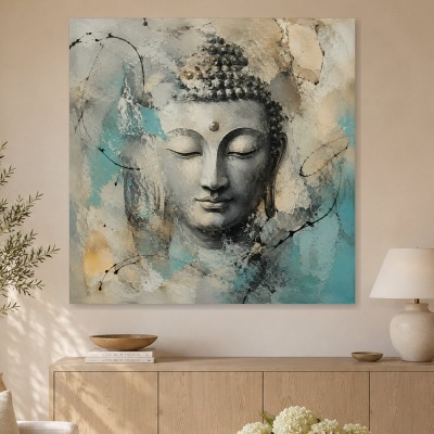 Buddha in Blau und Beige als Modernes Wandbild oder Leinwandbild