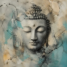 Buddha in Blau und Beige als Modernes Wandbild oder Leinwandbild