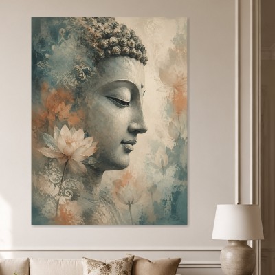Buddha mit Lotusblüten als Leinwand oder Acrylbild