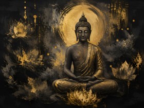 Buddha in Gold, Leinwandbild oder Acrylbild mit meditativer Tiefe