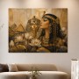 Ägyptische Königin im Goldton, Kunstwerk oder Wandbild mit Lotusdetails