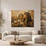 Ägyptische Königin im Goldton, Kunstwerk oder Wandbild mit Lotusdetails