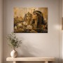 Ägyptische Königin im Goldton, Kunstwerk oder Wandbild mit Lotusdetails