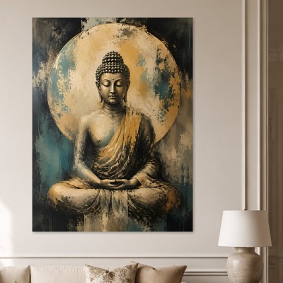 Meditativer Buddha als Wandbild oder Fine Art Print in Gold und Blau