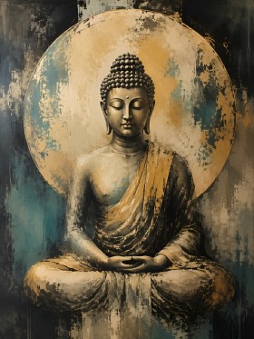 Meditativer Buddha als Wandbild oder Fine Art Print in Gold und Blau