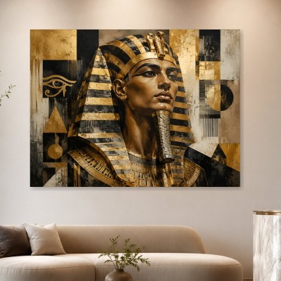 Pharaonenporträt als Acrylbild oder Kunstwerk in Gold und Schwarz