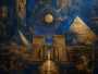 Ägyptische Pyramiden und Tempeltor als Acrylbild oder Leinwand