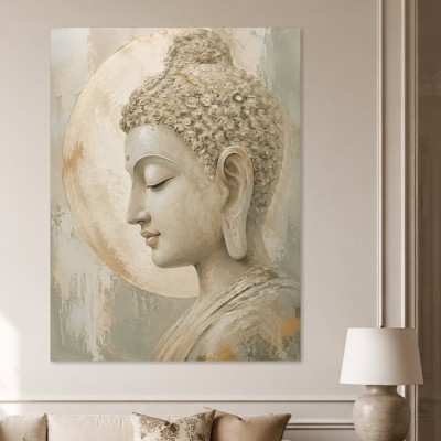 Meditativer Buddha als Leinwand oder Wandbild in sanften Naturtönen