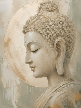 Meditativer Buddha als Leinwand oder Wandbild in sanften Naturtönen