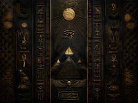 Ägyptische Symbolik als Wandbild oder Kunstdruck mit goldenen Details