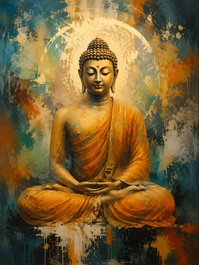 Buddha in Gold und Türkis als Leinwand oder Fine Art Print