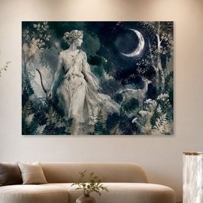 Mystische Waldszene mit Göttin als Kunstwerk oder Leinwandbild