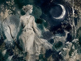 Mystische Waldszene mit Göttin als Kunstwerk oder Leinwandbild