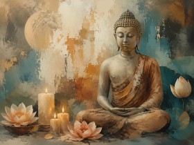 Meditativer Buddha Kunstdruck oder Acrylbild in warmen Erdtönen Meditativer Buddha Kunstdruck oder Acrylbild in warmen Erdtönen