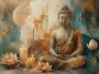 Meditativer Buddha Kunstdruck oder Acrylbild in warmen Erdtönen