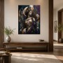 Elegante Frau mit Pfauenfedern als Kunstwerk oder Wandbild