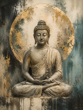 Meditativer Buddha Kunstdruck oder Acrylbild in Gold und Petrol