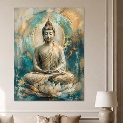 Meditativer Buddha als Acrylbild oder Leinwand im Goldtürkis-Look