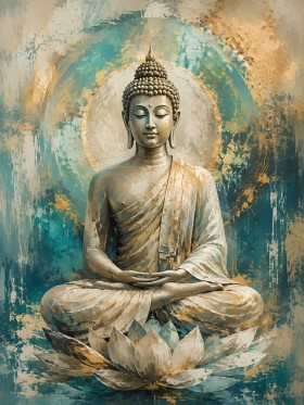 Meditativer Buddha als Acrylbild oder Leinwand im Goldtürkis-Look
