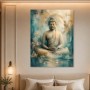 Meditativer Buddha als Leinwand oder Acrylbild in sanften Türkistönen