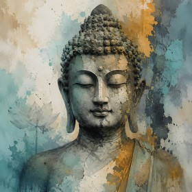 Buddha in sanfter Abstraktion, Acrylbild oder Kunstdruck