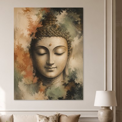 Meditativer Buddha als Leinwand oder Acrylbild in sanften Erdtönen