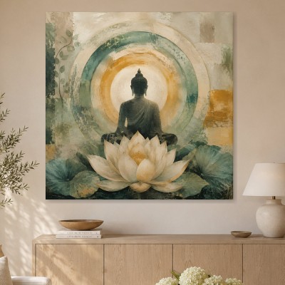 Buddha auf Lotus, Leinwand oder Fine Art Print mit ruhiger Harmonie