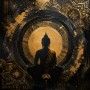 Buddha Silhouette als Wandbild oder Acrylbild in Gold und Schwarz