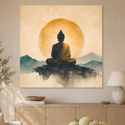 Buddha im goldenen Licht als Modernes Wandbild oder Fine Art Print