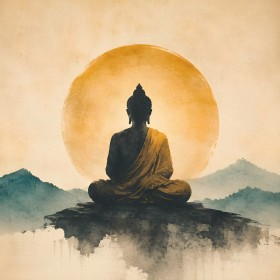 Buddha im goldenen Licht als Modernes Wandbild oder Fine Art Print