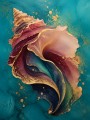 Abstraktes Wandbild oder Acrylbild mit goldenen Muschelformen