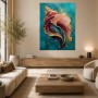 Abstraktes Wandbild oder Acrylbild mit goldenen Muschelformen